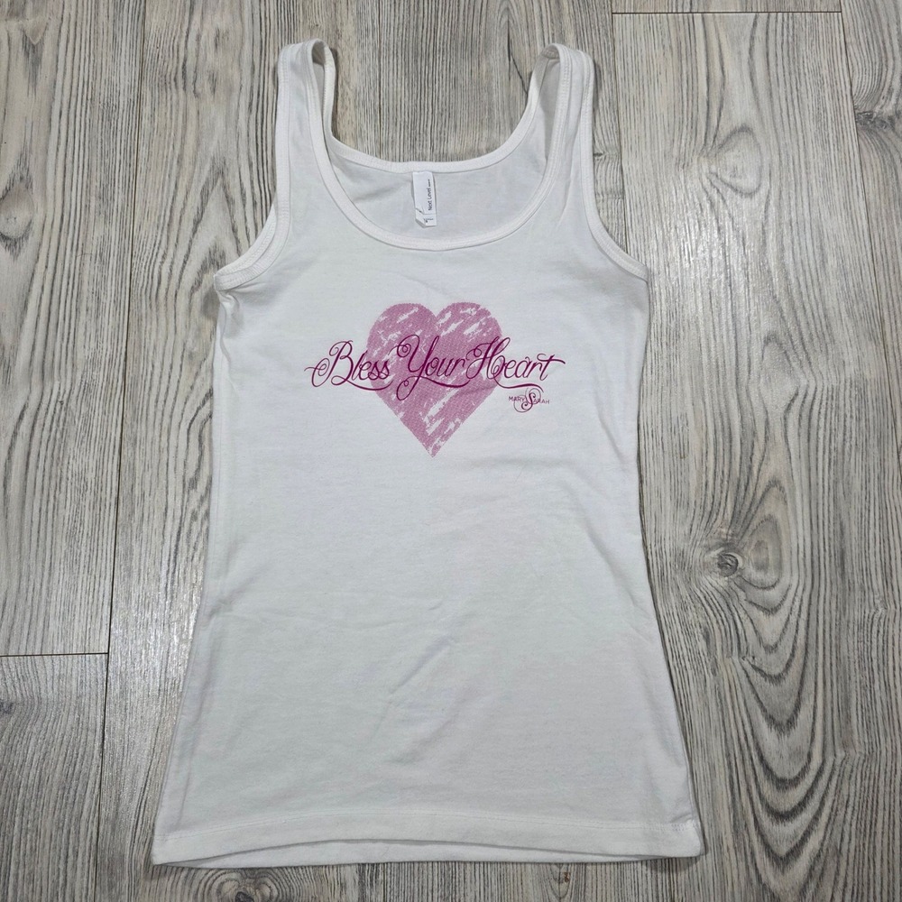 Bless Your Heart Tank Top - White and Pink - Small